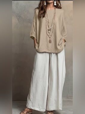 Relaxed Wide-Leg White Linen Pants